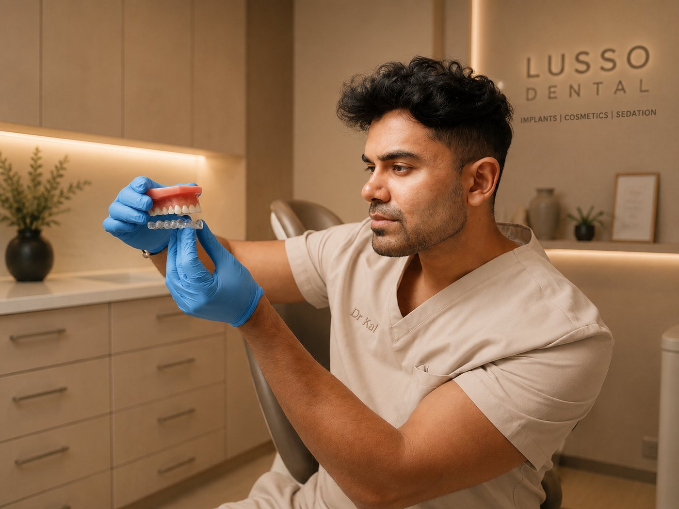 Dr Kal checking a ceramic restoration in the LUSSO surgery