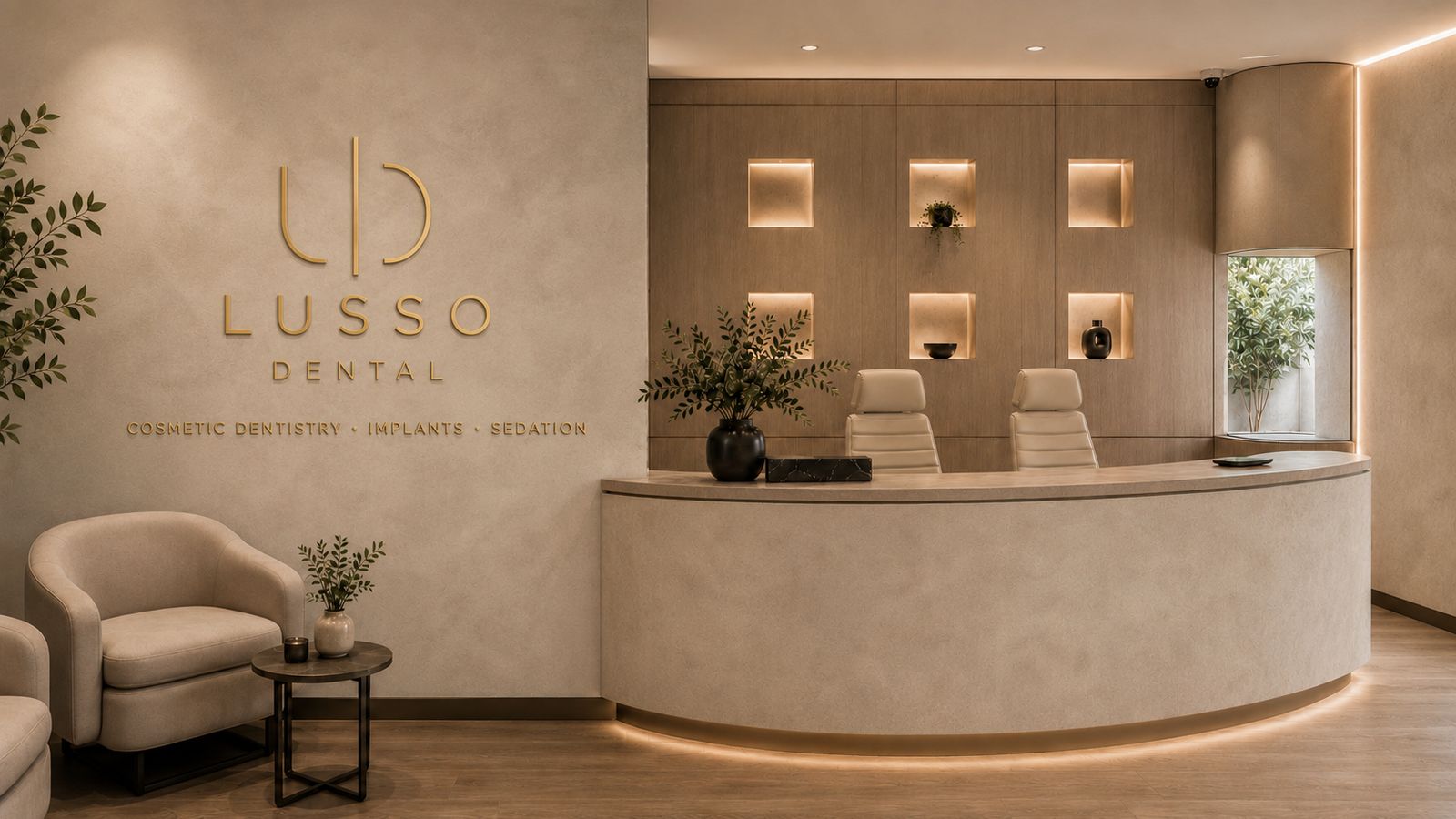 The reception lounge at LUSSO Dental